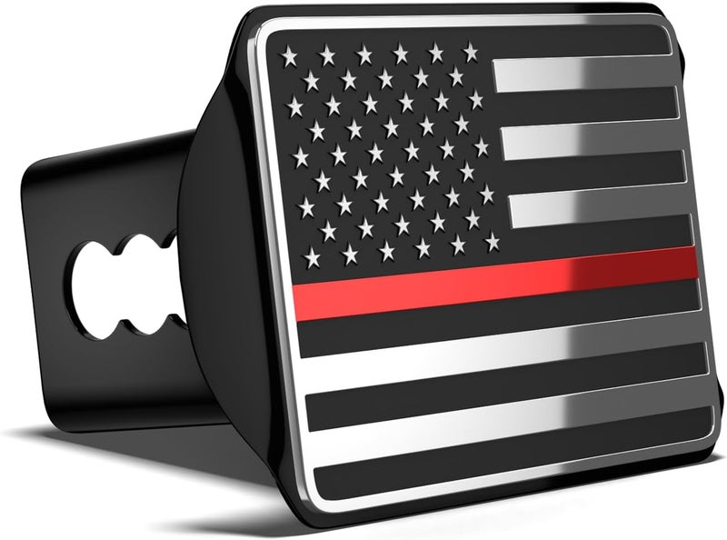 OGYE Heavy American Flag Metal Trailer Hitch Cover for 2 Inch Receivers (with 5/8-inch Pin Diameter Trailer Hitch Lock,Chrome&Thin Red Line) - Image 2